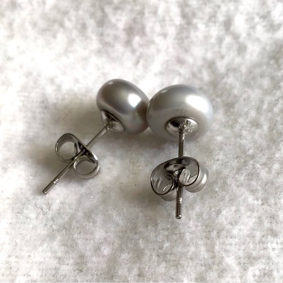 Large Silver Freshwater Pearl Earrings in Stainless Steel - Picture 1 of 4